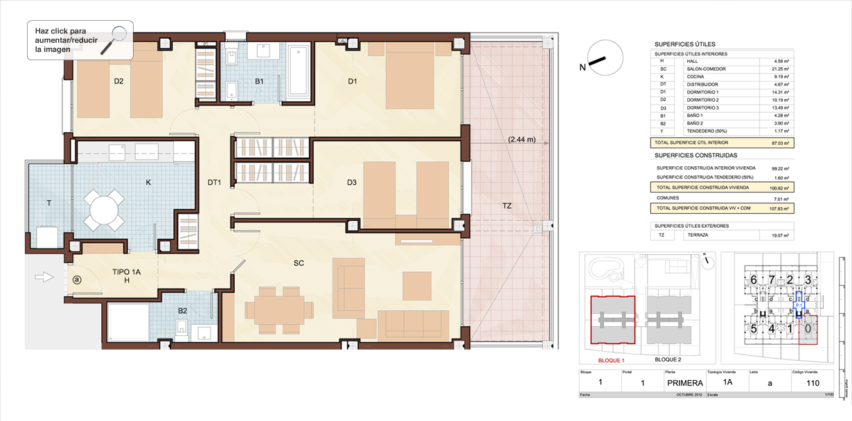 Plano de vivienda de 3 dormitorios de Puerta de Boadilla
