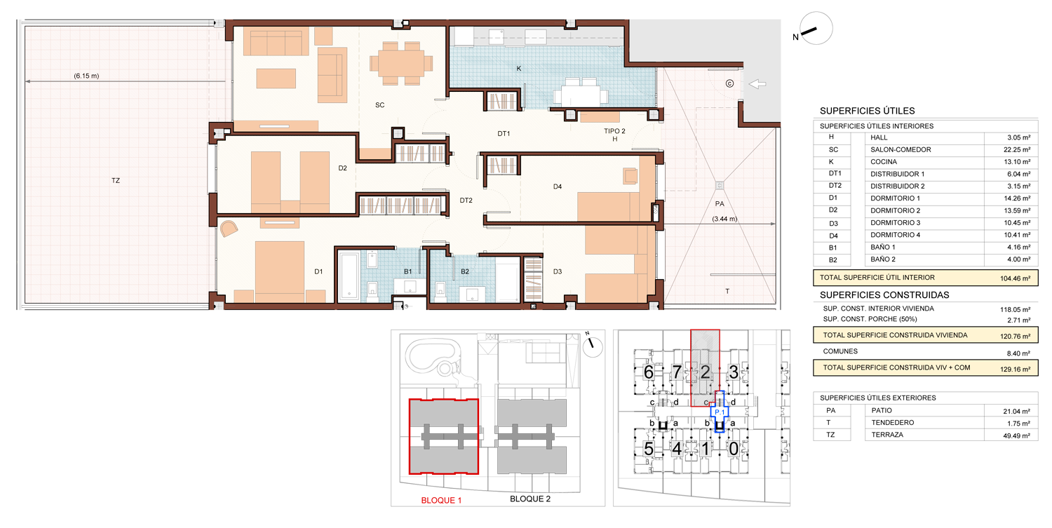 Plano grande de vivienda de 4 dormitorios de Puerta de Boadilla